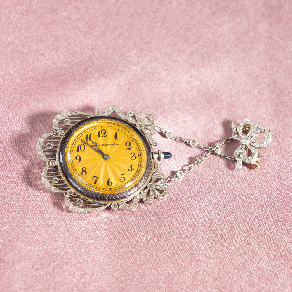 Edwardian Purple Enamel And Diamond Brooch Watch by T. B. Starr - 9