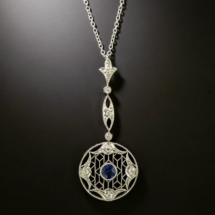 Edwardian Sapphire and Diamond Drop Necklace