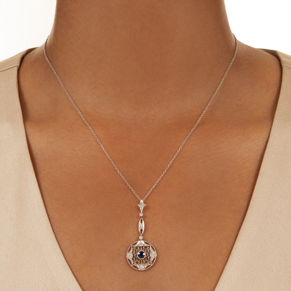 Edwardian Sapphire and Diamond Drop Necklace - 4