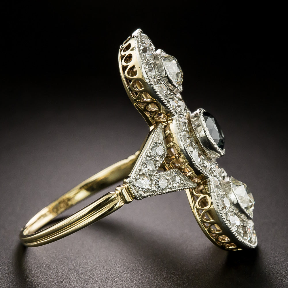 Edwardian Sapphire and Diamond Three-Stone Dinner Ring - 3