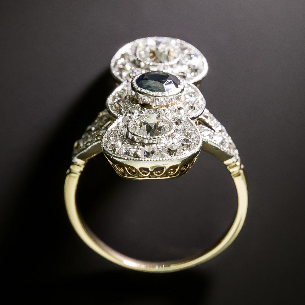 Edwardian Sapphire and Diamond Three-Stone Dinner Ring - 4