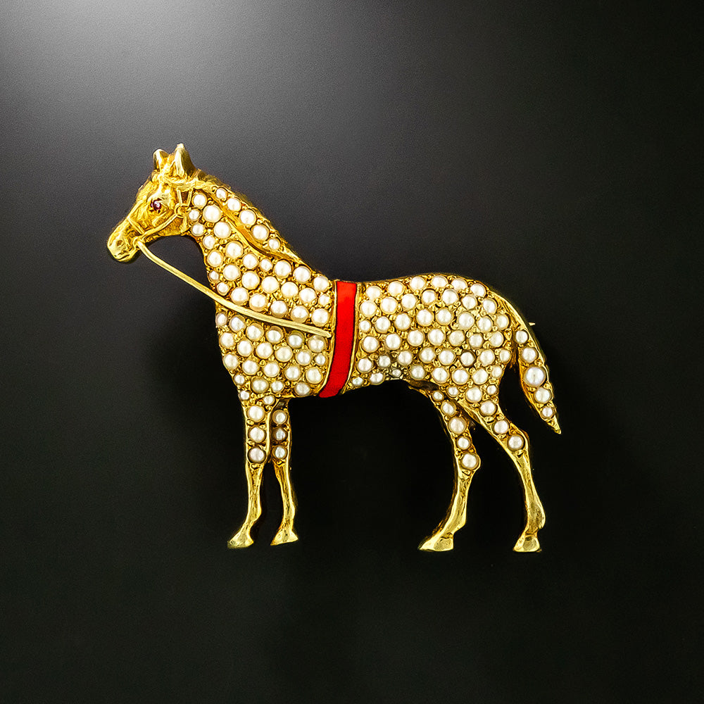 Edwardian Seed Pearl Horse Pin by Sloan & Co. - 3