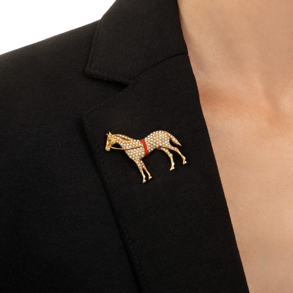 Edwardian Seed Pearl Horse Pin by Sloan & Co. - 5