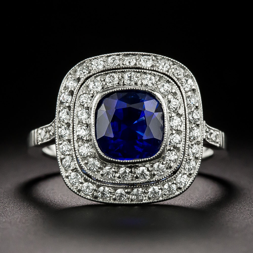Edwardian-Style 2.60 Carat Sapphire and Diamond Ring - GIA - 3