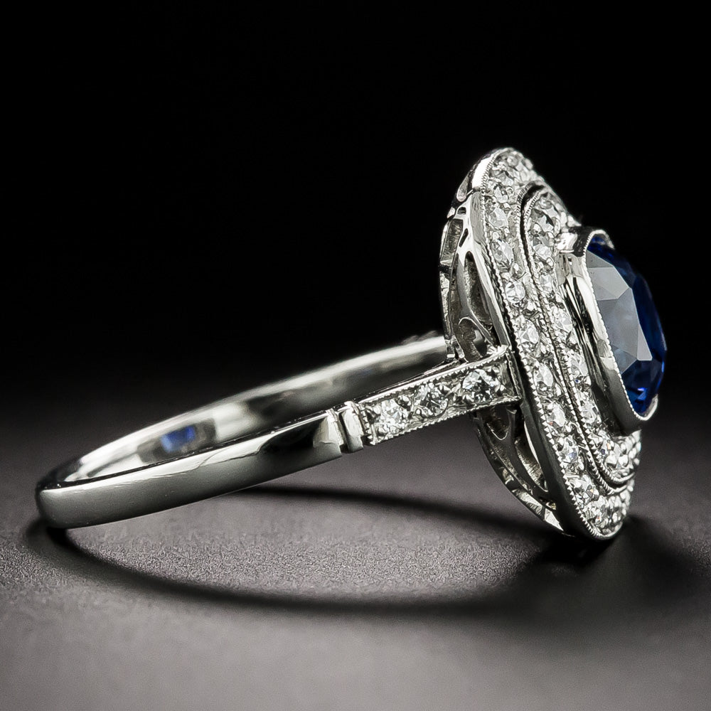 Edwardian-Style 2.60 Carat Sapphire and Diamond Ring - GIA - 4