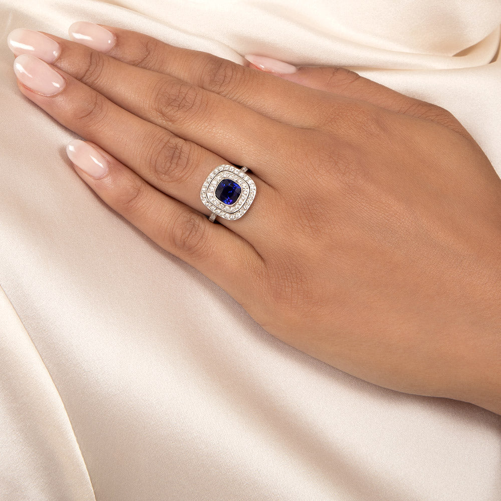 Edwardian-Style 2.60 Carat Sapphire and Diamond Ring - GIA - 6
