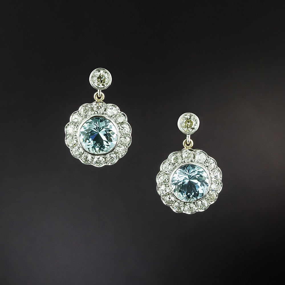 Edwardian-Style Aquamarine and Diamond Dangle Earrings - 2