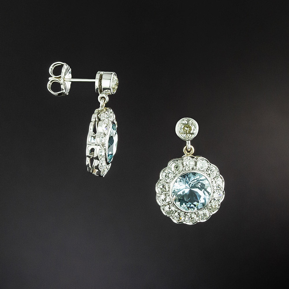 Edwardian-Style Aquamarine and Diamond Dangle Earrings - 3