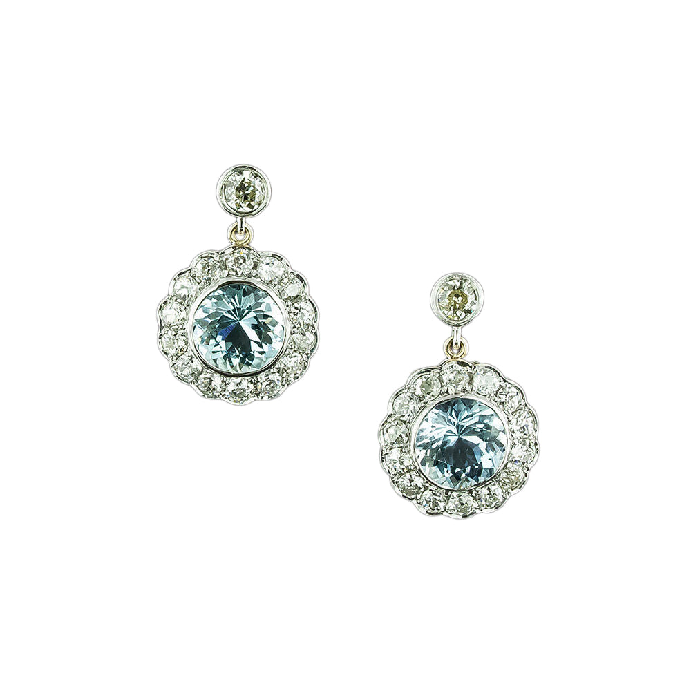 Edwardian-Style Aquamarine and Diamond Dangle Earrings - 4