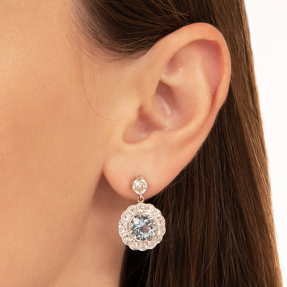 Edwardian-Style Aquamarine and Diamond Dangle Earrings - 5