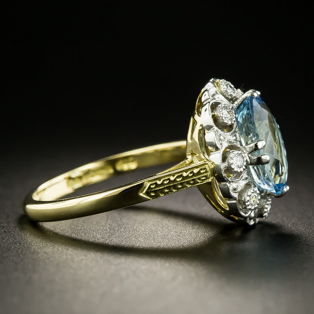 Edwardian-Style Aquamarine and Diamond Halo Ring - 2