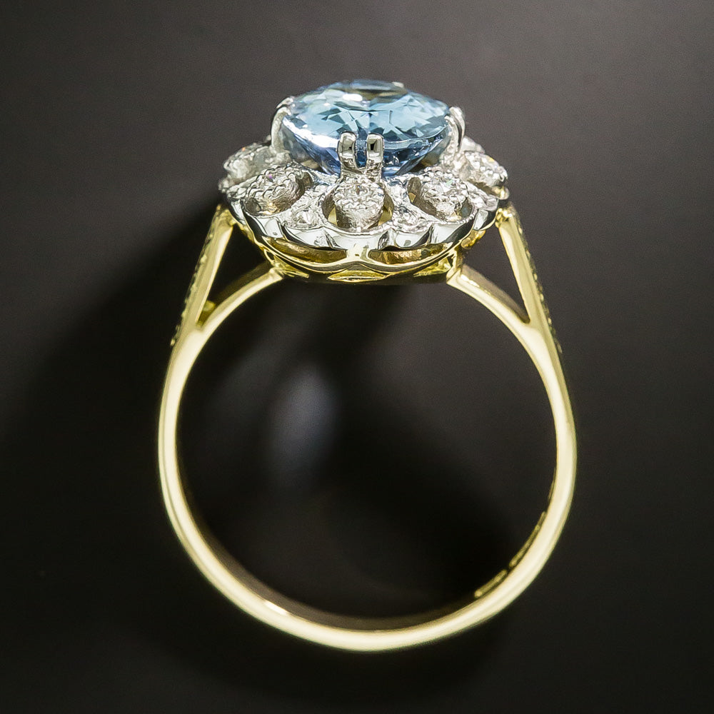Edwardian-Style Aquamarine and Diamond Halo Ring - 3