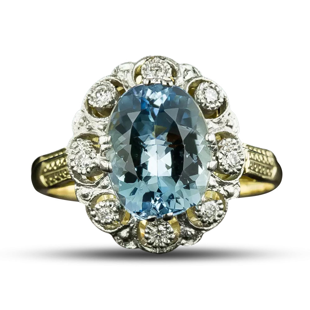 Edwardian-Style Aquamarine and Diamond Halo Ring - 4