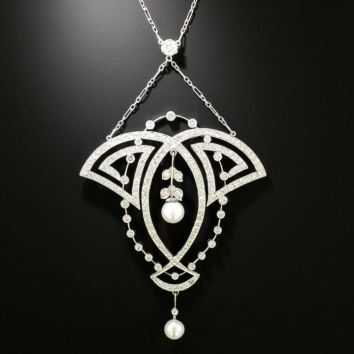 Edwardian-Style Diamond and Pearl  Necklace