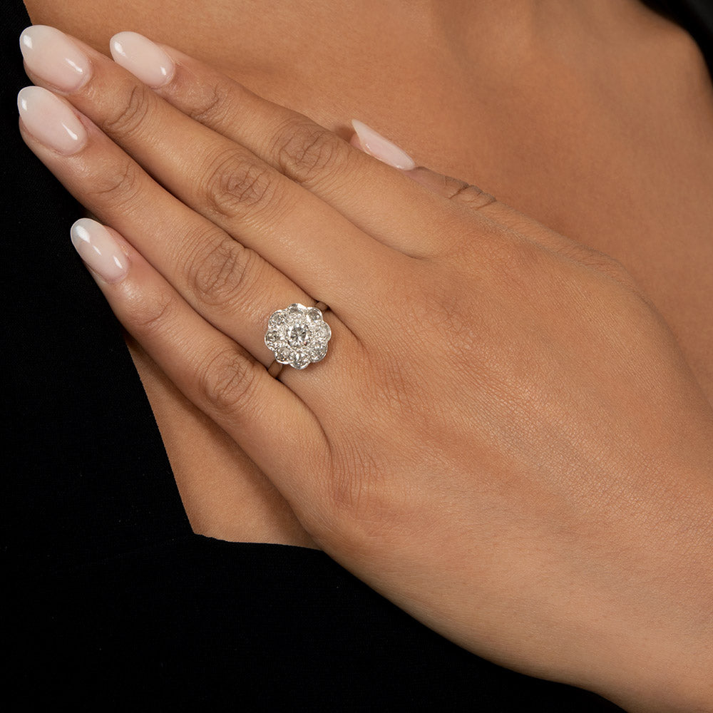 Edwardian-Style Diamond Flower Ring - 6