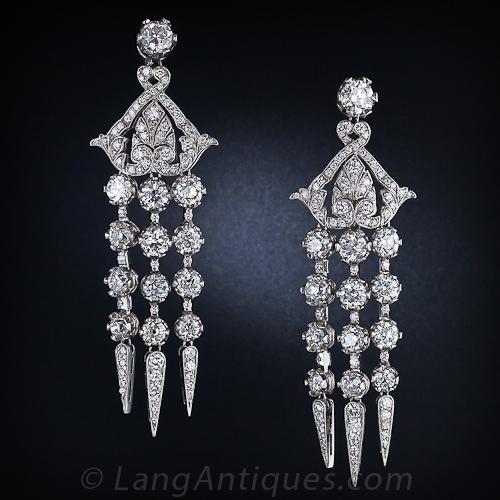 Edwardian-Style Diamond Platinum Chandelier Earrings - 1