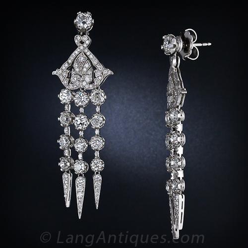 Edwardian-Style Diamond Platinum Chandelier Earrings - 3