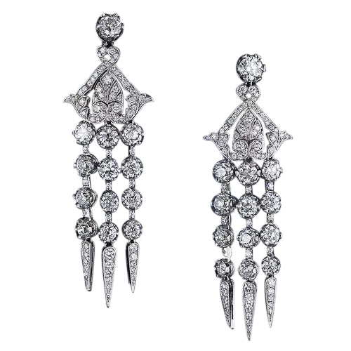 Edwardian-Style Diamond Platinum Chandelier Earrings - 4
