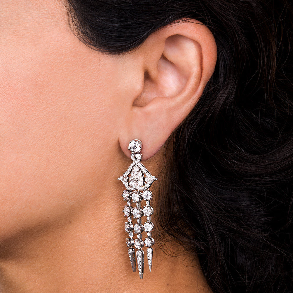 Edwardian-Style Diamond Platinum Chandelier Earrings - 5