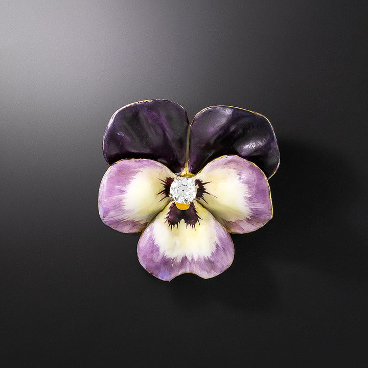 Edwardian-Style Enamel Pansy & Diamond Brooch by Somers-Ernst Co.