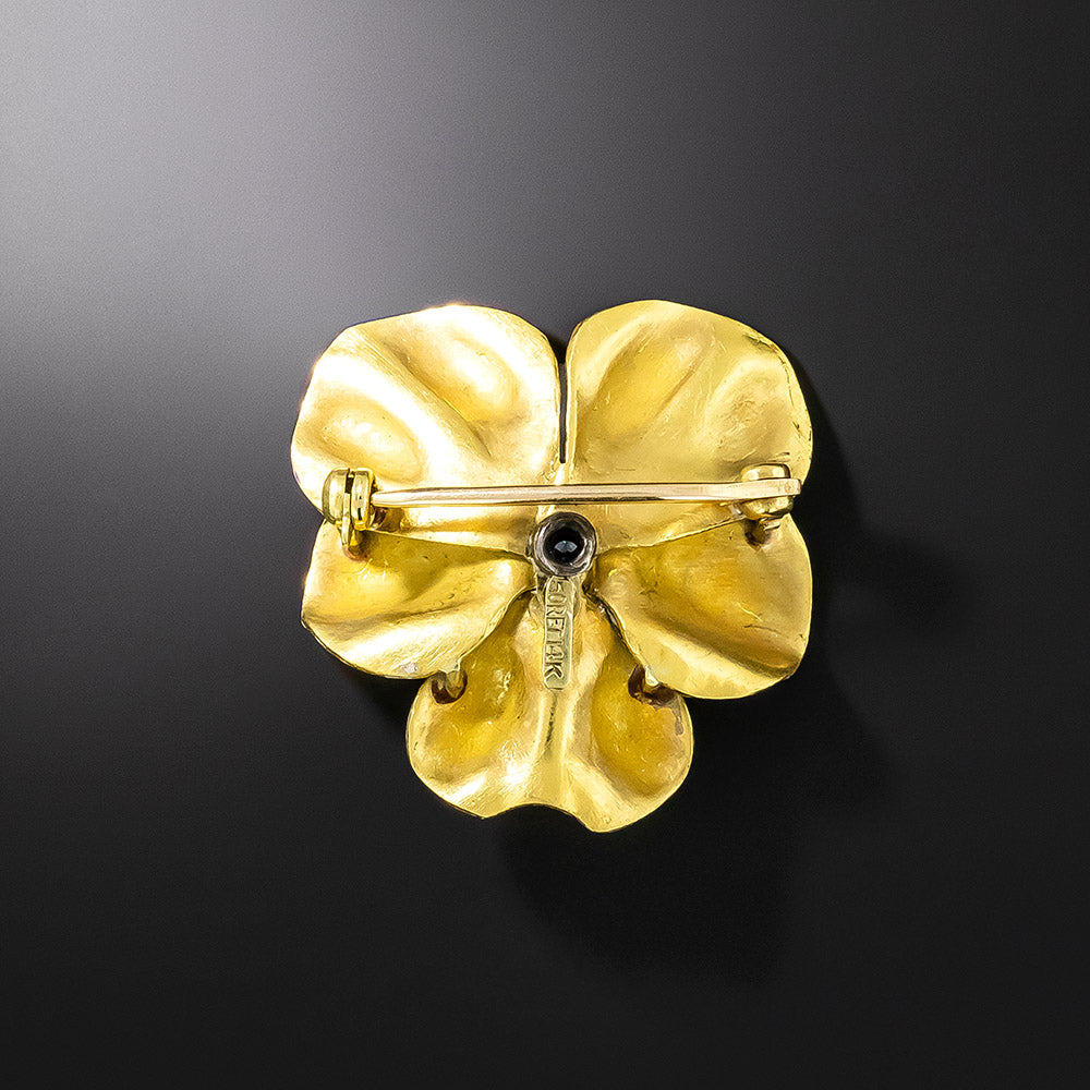 Edwardian-Style Enamel Pansy & Diamond Brooch by Somers-Ernst Co. - 3