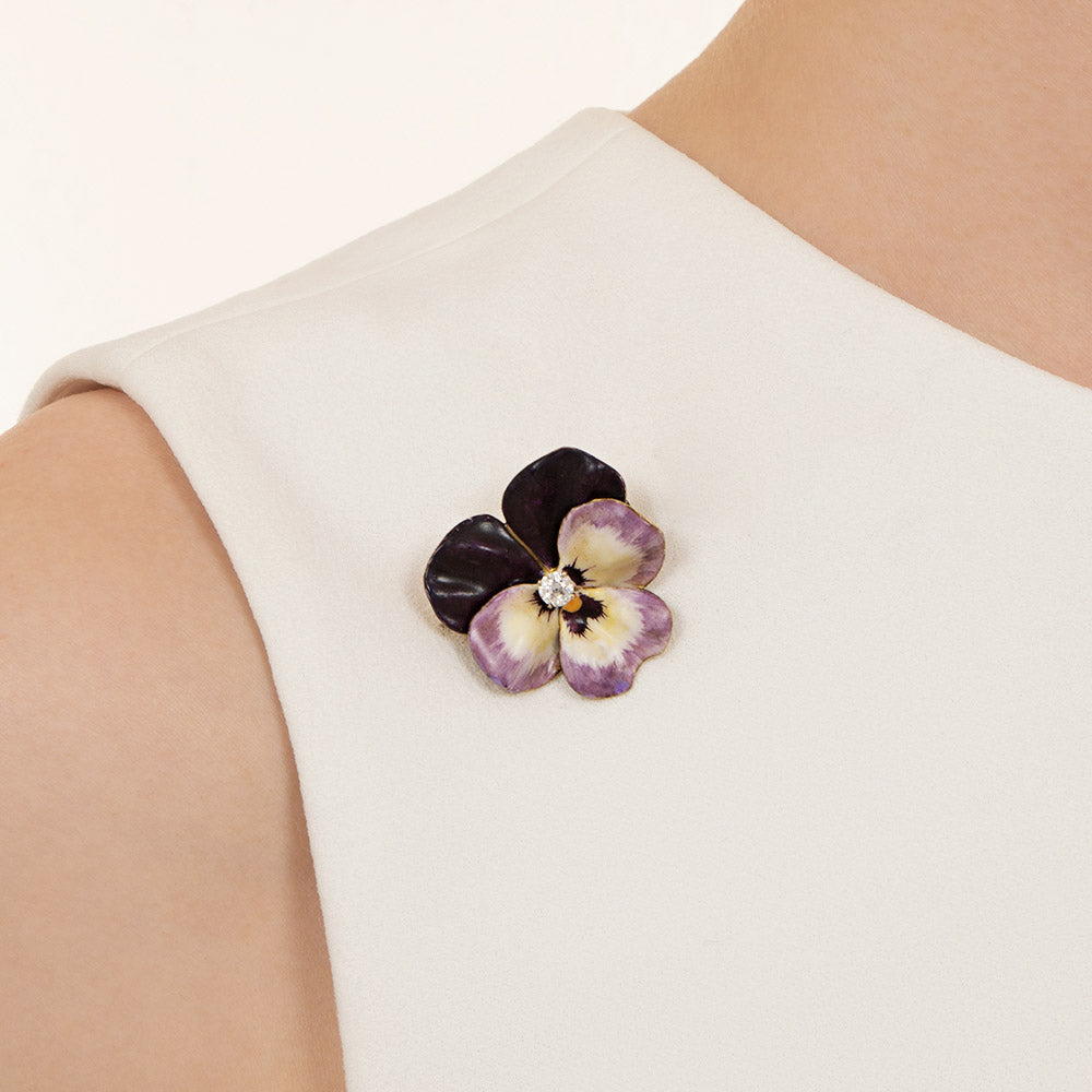 Edwardian-Style Enamel Pansy & Diamond Brooch by Somers-Ernst Co. - 5