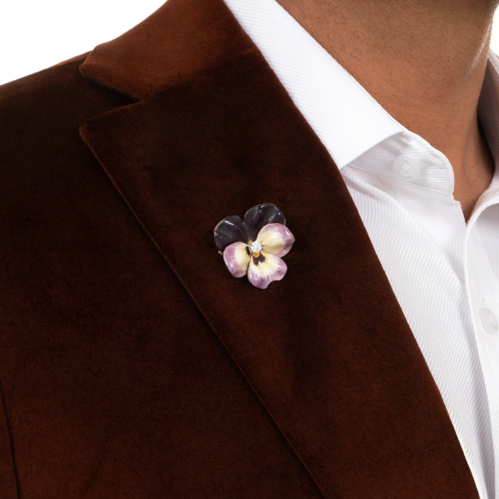 Edwardian-Style Enamel Pansy & Diamond Brooch by Somers-Ernst Co. - 5