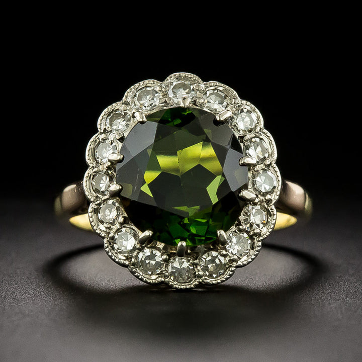 Edwardian-Style Tourmaline and Diamond Halo Ring