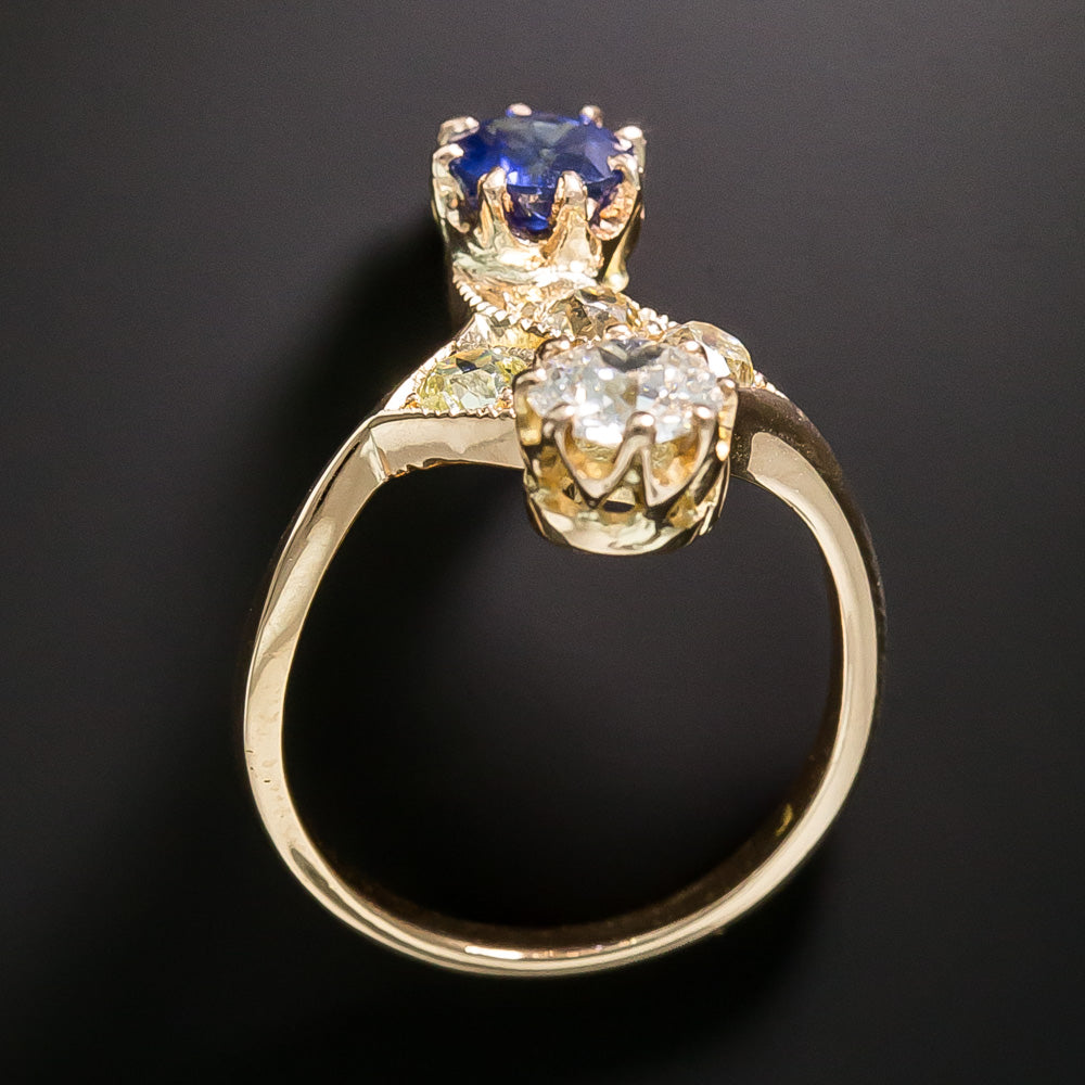 Edwardian Toi et Moi Sapphire and Diamond Ring - 4
