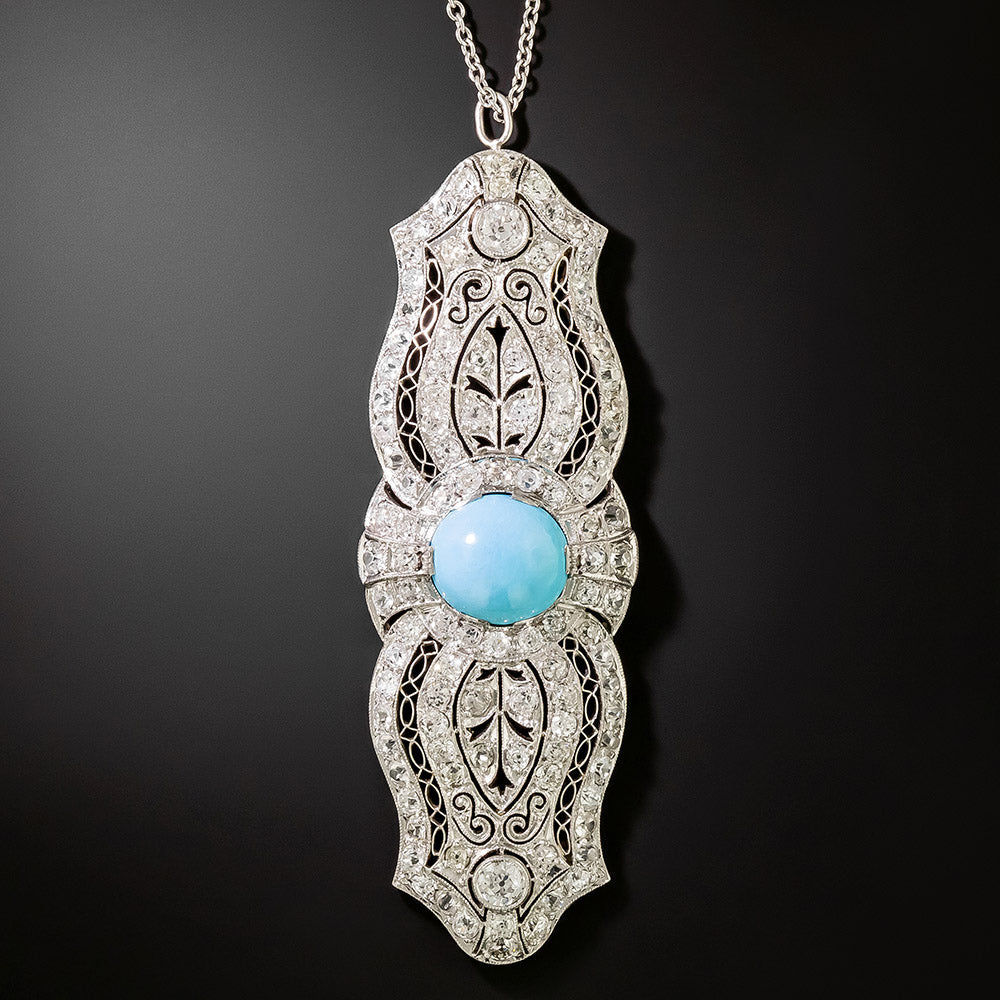 Edwardian Turquoise and Diamond Pendant - 2