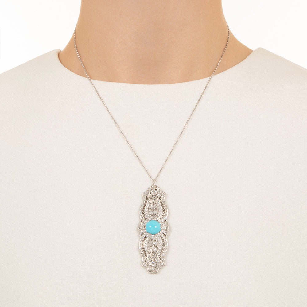 Edwardian Turquoise and Diamond Pendant - 3