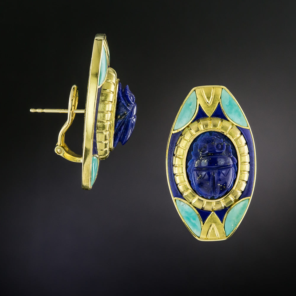 Egyptian-Inspired 18K Lapis Lazuli and Turquoise Earrings - 3
