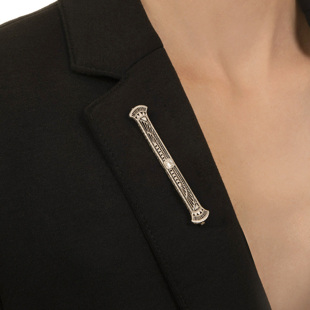 Egyptian Revival Diamond Bar Brooch - 5