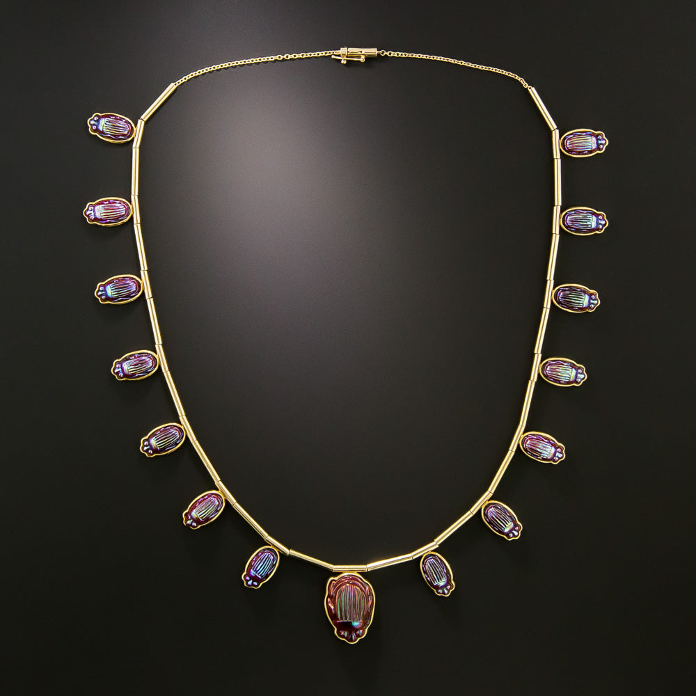Egyptian Revival Favrile Glass Scarab Necklace - 3