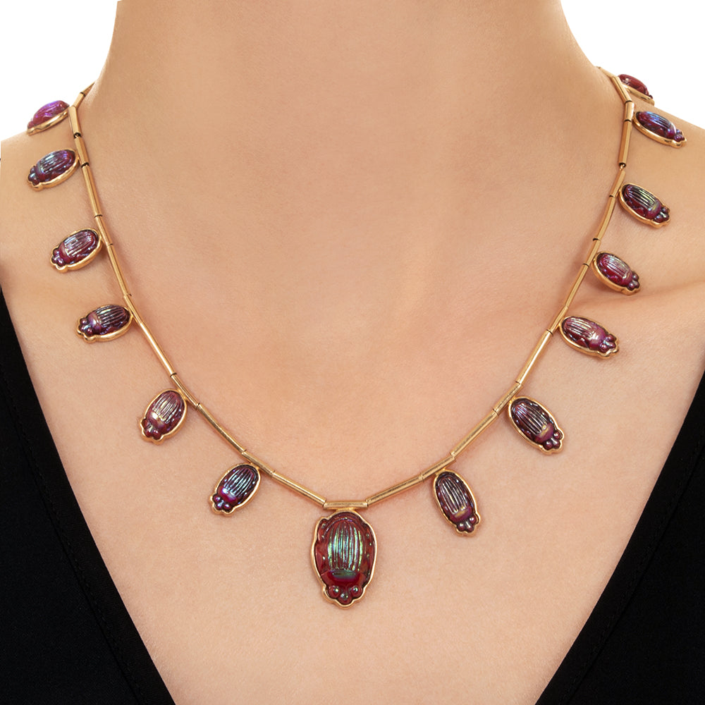 Egyptian Revival Favrile Glass Scarab Necklace - 4