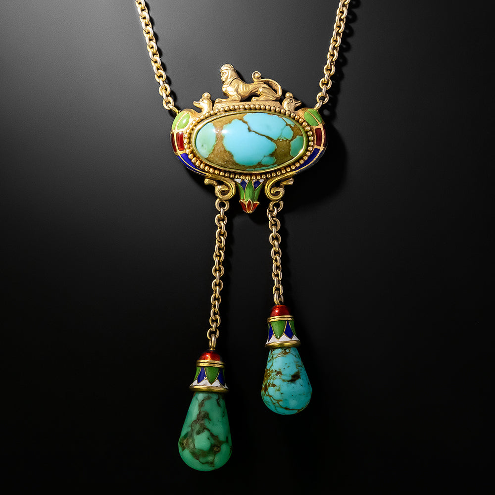 Egyptian Revival Turquoise And Enamel Necklace by T. B. Starr, Circa 1900 - 2