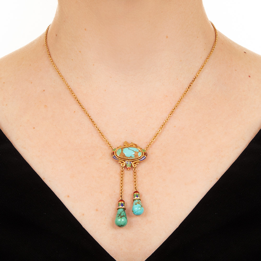 Egyptian Revival Turquoise And Enamel Necklace by T. B. Starr, Circa 1900 - 4