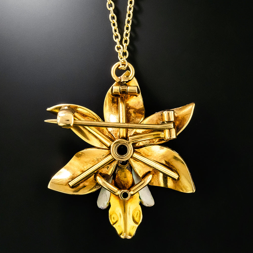 Enamel Orchid and Diamond Pendant/Brooch, Circa 1900 - 3