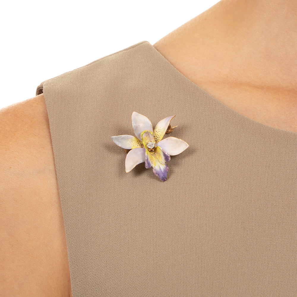 Enamel Orchid and Diamond Pendant/Brooch, Circa 1900 - 5