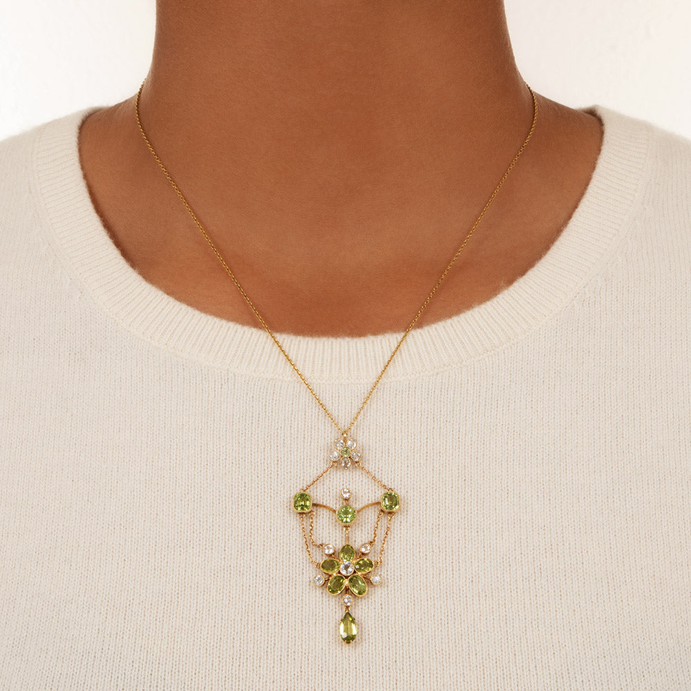 English Antique Peridot and Colorless Beryl Necklace - 3