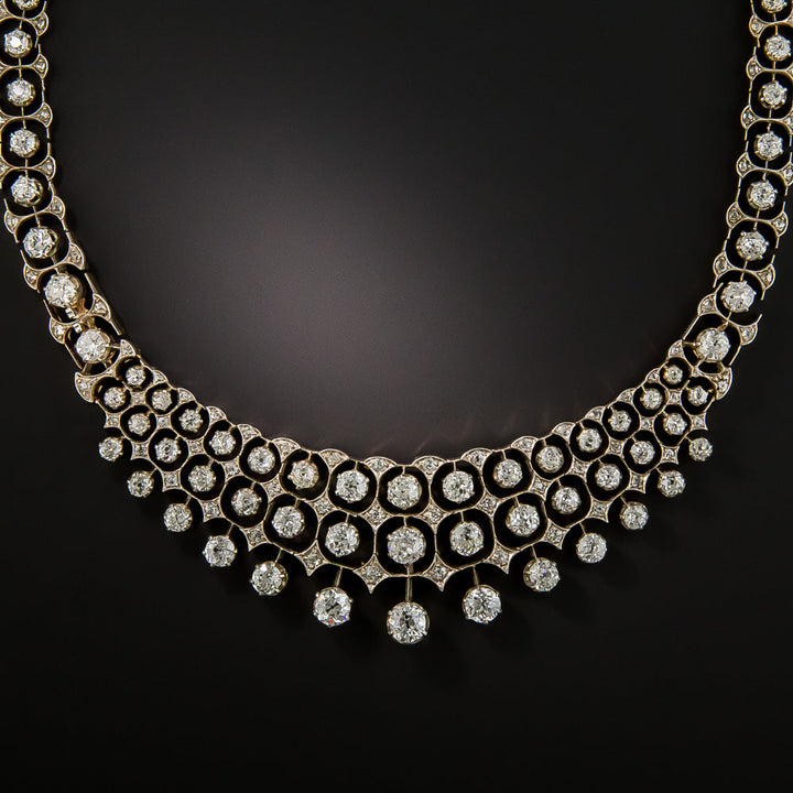 English Edwardian Diamond Bib Necklace, 17.00 Carats