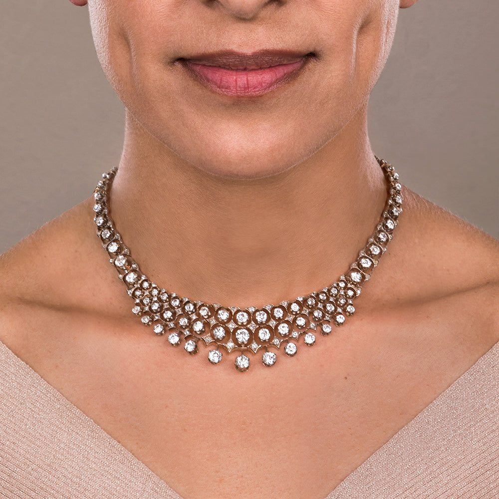 English Edwardian Diamond Bib Necklace, 17.00 Carats - 5