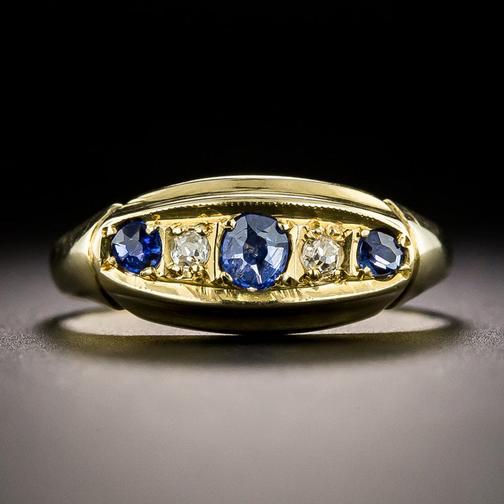 English Edwardian Five-Stone Sapphire and Diamond Ring, Circa 1919