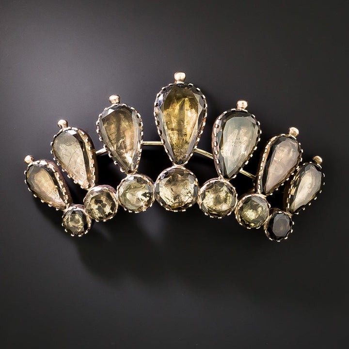 English Georgian Smoky Quartz Crown Brooch / Hair Ornament
