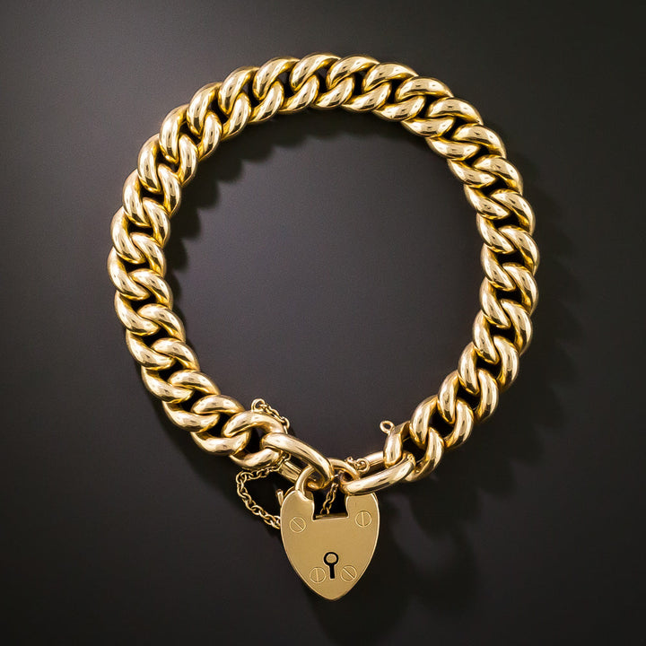 English Victorian 15K Heart Padlock Bracelet