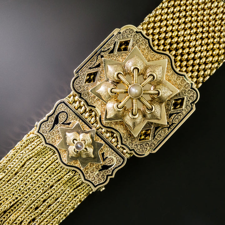 English Victorian 15K Mesh Tassel Bracelet, c.1870