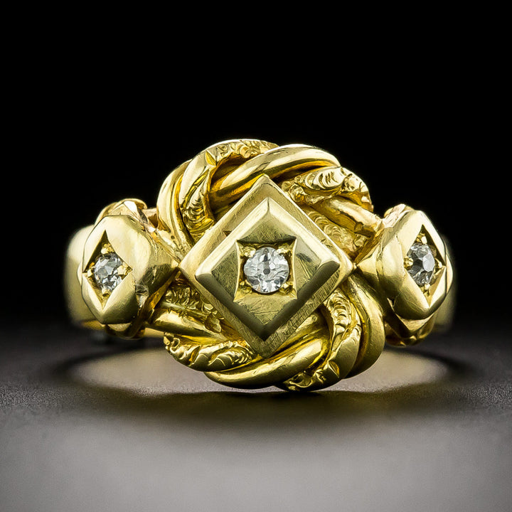 English Victorian 18K Diamond Knot Ring, Circa 1890