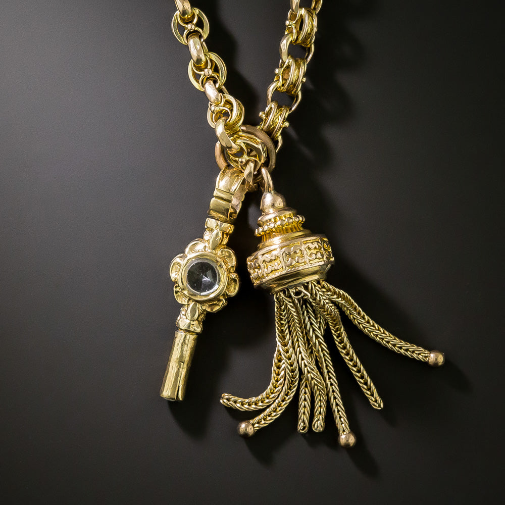 English Victorian 52-Inch Chain with Tassel and Key - 2