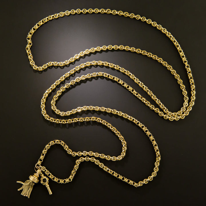 English Victorian 52-Inch Chain with Tassel and Key