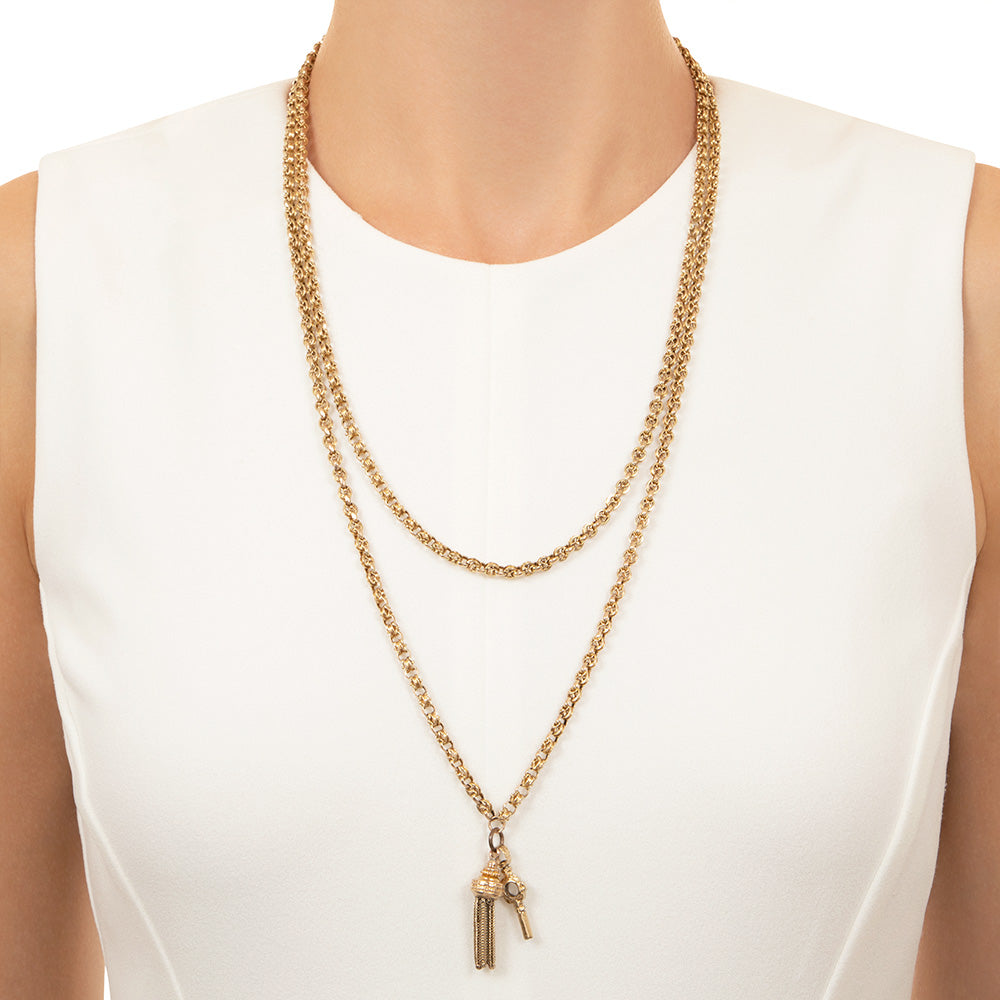 English Victorian 52-Inch Chain with Tassel and Key - 4